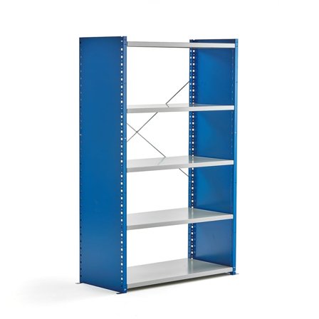 Lagerreol, grunnseksjon, H1740 B1060 D500 mm, lukket gavl, blå/grå