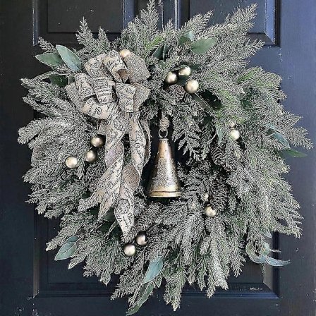 Landlig Julekrans med Ringklokke, Julekrans til Døren, Hængende Pynt, Juledekoration