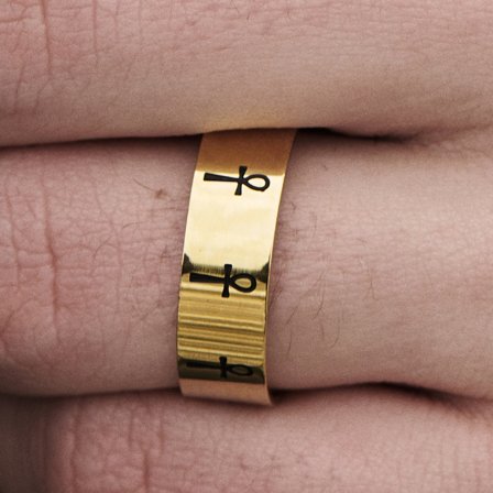Gold-Tone Ankh Ring for Men - Steel rings