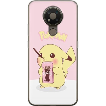 Kompatibel Mobilcover til Nokia Nokia 3.4 Pikachu i pink pastelstil, der holder Pocky sød kawaii illustration med bløde farver og populært Pokémon