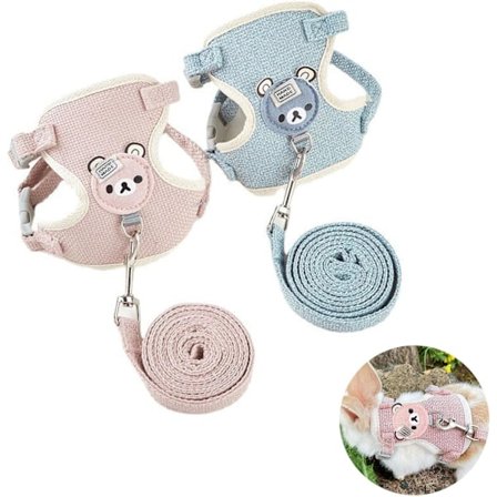 Sæt med 2 Justerbare Kanin-Snore, Justerbar Polstret Dyrevestsele og Snore-Sæt til Kaniner, Hvalpe, Killinger og Andre Små Dyr (Pink, Blå)
