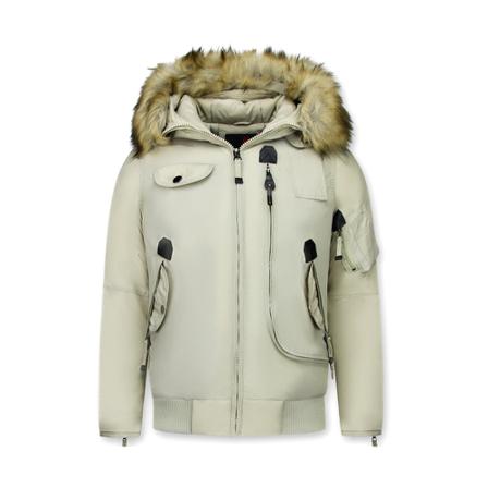 Enos Vinterjacka För Herr Kort - Falsk Päls Krage Pilotjacka - Beige beige, Herr Vinterjackor, Herr, Storlek: XL