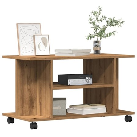 Tv-bänk med hjul artisian ek 80x40x45 cm konstruerat trä