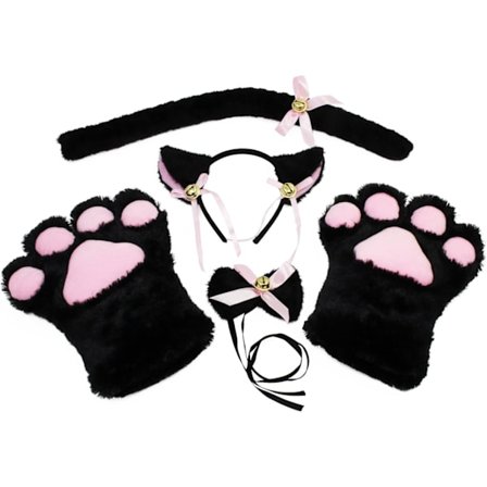 (Svart) Katt Cosplay Set Plysch Klorhandskar Svans Halsband Tassar Söt Annons