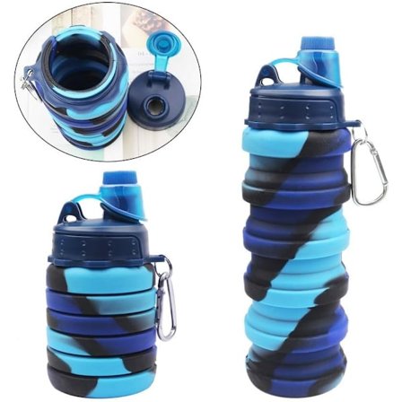 Camouflage Sammenklappelig Vandflaske, 550ML BPA-fri Silikone Foldbar Flaske med Karabinhage – Genanvendelig, Bærbar til Børn, Udendørs