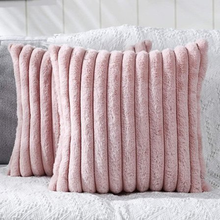 Kudde och kuddfodral set om 2 dekorativa kuddfodral Faux Fur Plysch Fuzzy Stripe Mjuka örngott för soffa Soffa Sovrum 50 X 50cm