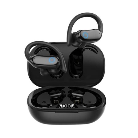 Wireless Sport Earphones with Earhooks IPX7 Waterproof Black