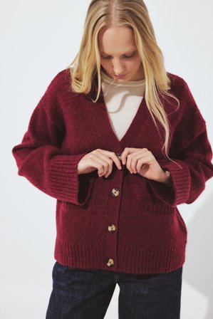 NA-KD Knitted Wool Blend Cardigan - Cardigans - Rød - XS (EU 32)