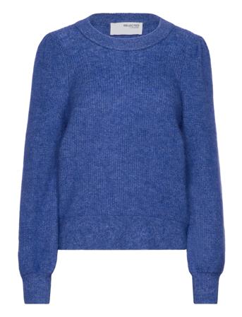 Slfmola Mia Ls Knit O-Neck Blue Selected Femme