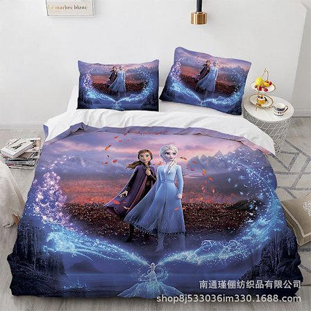 Elsa 3D Sarjakuva Frozen Painettu Vuodevaatesetti Pussilakana Peittopäällinen Tyynyliina Lasten Lahja #10