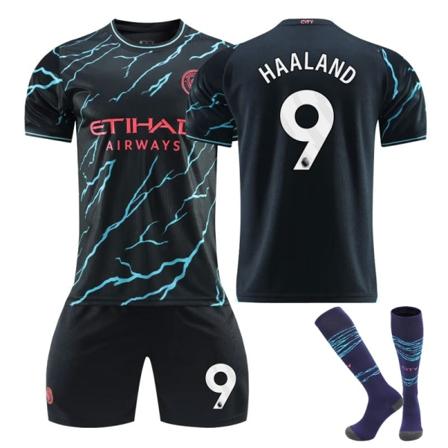 23-24 Manchester City borta barnfotbollsdräkt nr 9 Haaland 22