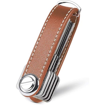 Brun - 1 Nøkkelring i skinn - Nøkkelring for menn - Avtakbar nøkkelring - Lomme smart nøkkelholder i elegant gaveeske (rommer 10-12 nøkler)