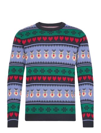 Jorfestive Xmas Knit Crew Neck Tops Knitwear Round Necks Navy Jack & J S