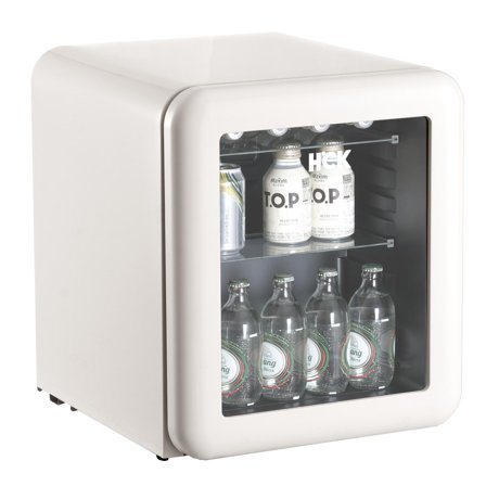 HCK Iconic 48l hvitt kjøleskap med glassdør - lekkert retrodesign med avrundede hjørner