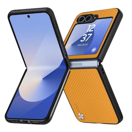 X-Level Semi-Hard Fodral till Samsung Galaxy Z Flip 6 - Carbon Fiber Texture - Orange