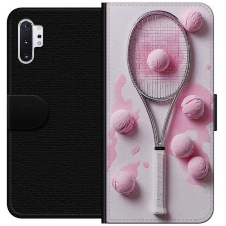 Kompatibelt Lommeboketui til Samsung Samsung Galaxy Note10+ Rosa glasskuler og tennisracket i et kreativt, stille bilde med leken popfølelse og moder