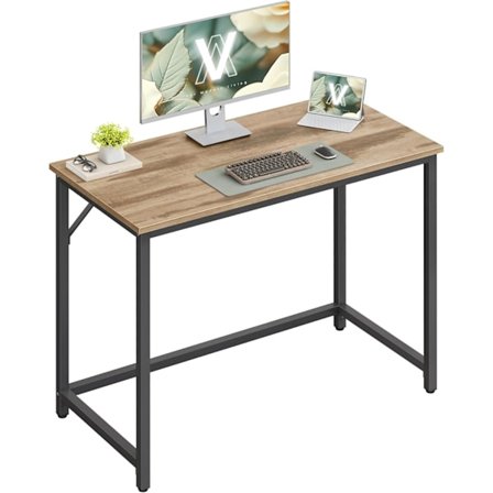 VASAGLE Tietokonepöytä, Työpöytä, 100 x 50 x 76 cm, Opiskeluun, Makuuhuoneeseen, Olohuoneeseen, Kamelinruskea ja Musta LWD041K01