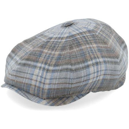 Lierys - Grå flatcap Keps - 8-panel Linen By Lierys Blue Beige Check News Boy Flat Cap @ Hatstore