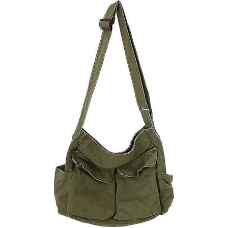 Stor Canvas Messenger Bag Hobo Crossbody Väska Med Flera Fickor Canvas Axelväska För Kvinnor Och Män-sfygv