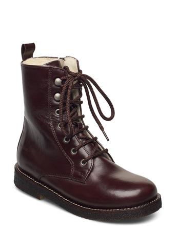 Boots - Flat - With Lace And Zip Brown ANGULUS
