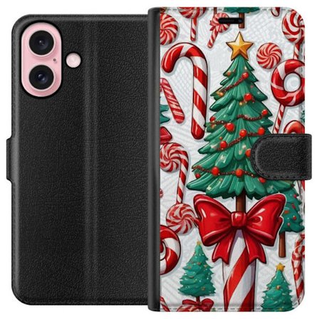 Kompatibelt Plånboksfodral till Apple Apple iPhone 16 Julgran godis polkagrisar julgran semester sötsaker retro design konst