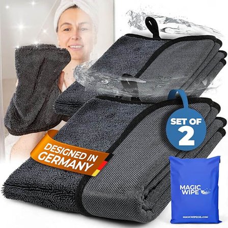 Badeværelses Tørreklud XXL - 2 Pak 40 x 60 cm Original Allround Mikrofiber Rengøringsklud - Stribe- & Fnullerfri Klud