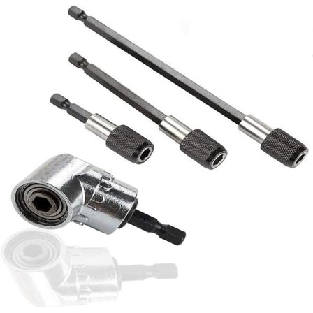3-pak magnetiske skruetrækkerbits med sekskantet skaft (60 mm / 100 mm / 150 mm) og 105 graders vinkeladapter til elektrisk skruetrækker