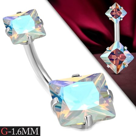 Navelpiercing Navel Piercing i Kirurgiskt Stål 316L i Silver Färg - Dubbla Fyrkantiga Skiftande Cubic Zirconia Kristaller