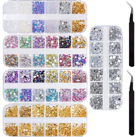 Nail Art Decoration Kit Multicolor Nail Art Rhinestones Crystals Nail Gems Jewels Diamond 5 Boxes