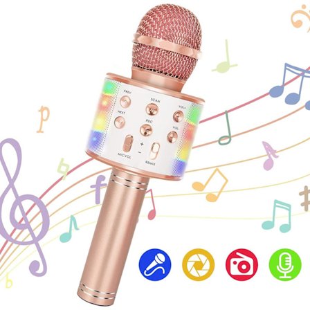 1 roséguld trådlös mikrofon, bärbar karaoke-maskin,
