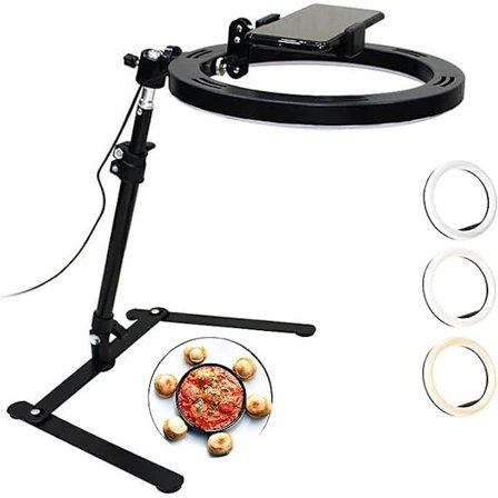 LED-ringlys med bordstativ og mobiltelefonholder, 3 lysmoduser justerbar ringlampe for Tiktok, Live Stream 28-45CM (Svart)