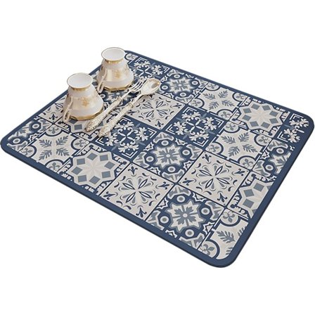 Avrinningsmatta, mjuk mikrofiberdiskhandduksmatta för köksavrinningar för köksredskap diskbänk bänkskiva (40 * 50 CM, blått tryck)