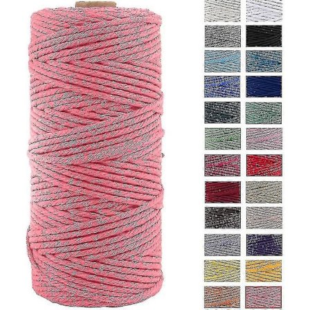 Makramé Snor Tykt Naturlig Bomullsgarn Makramé Tau For Veggheng Planter 3mm X 100m-Mørkrosa