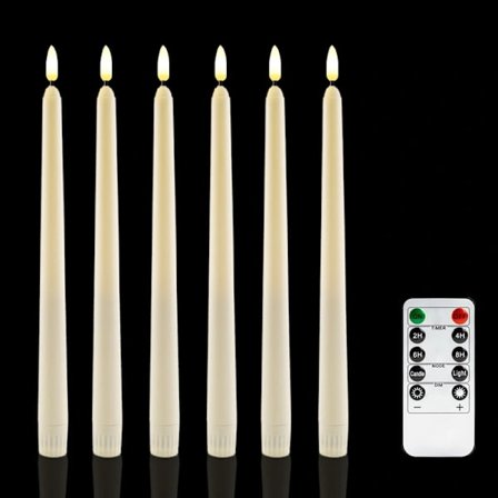 6-pakning Batteridrevne LED-lys med fjernkontroll og timer, flimrende varmhvitt lys av ekte voks D-FS-