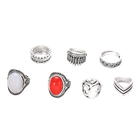 7-delat Boho-set med ovala yoga Om-knogringar, midi-ringar, retro smycken, present