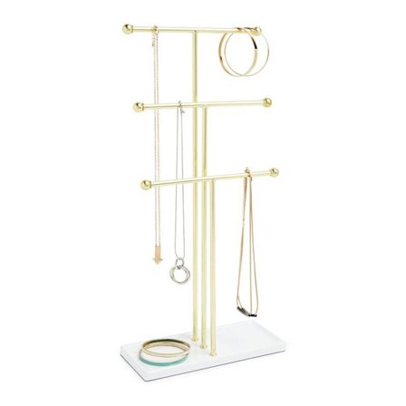 Smyckesställ/träd i tre våningar - guld/vitt