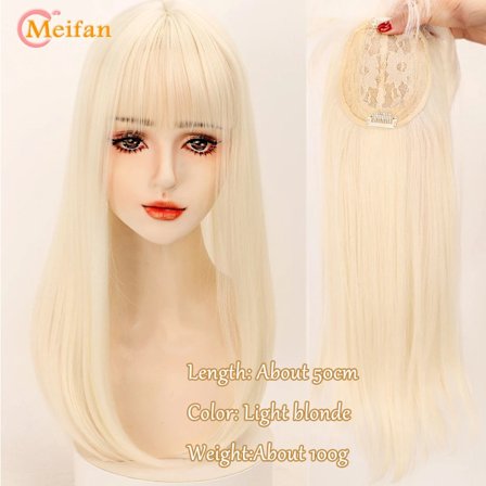MEIFAN Långt rakt hår Toppers Clip Hair Extensions Syntetiskt hår Topper Natural Black Brown 3-Clip with Bang Fake Hairpiere