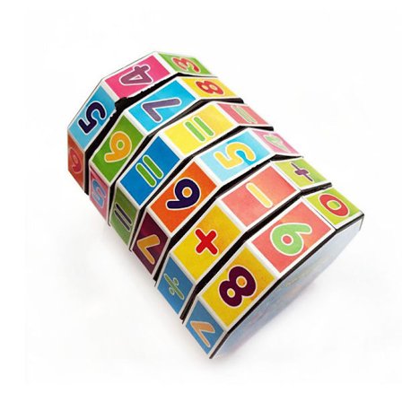 5 kappaletta muovisia sylinterimäisiä aritmeettisia numerokuutioita