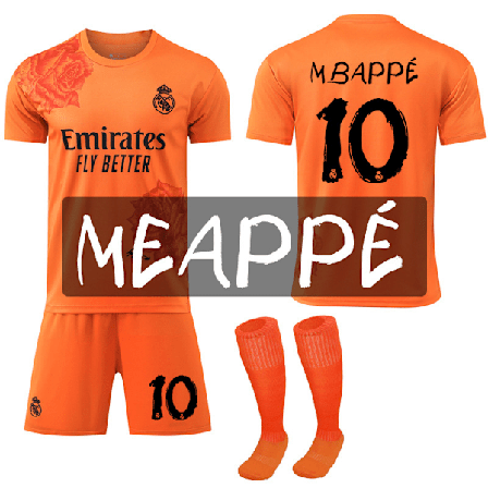 2024 Real Madrid Y3 Co-Branded Special Edition Rose Pattern Fodboldtrøje Orange Børns fodboldsæt