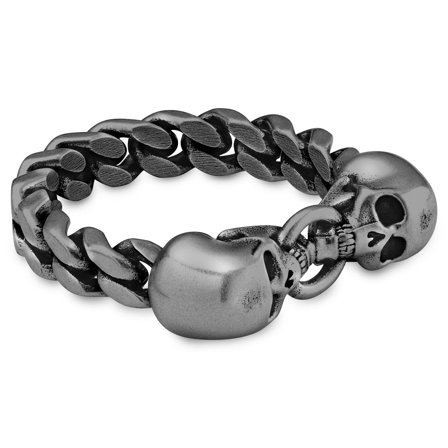 Aspero | Anillo con dos calaveras de acero inoxidable gris para hombres - Anillos con calavera