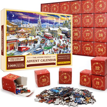 Jigsaw Puslespil Julekalender 2024, 1008 Brikker Jigsaw Puslespil 24 Dages Legetøjsbutik Jigsaw Puslespil Legetøjsbutik Jule Nedtællings Julekalender