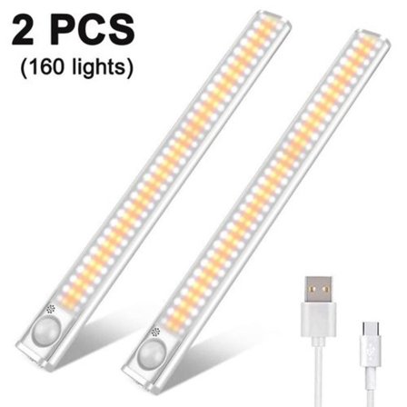 2-pack 160 LED-skåpsbelysning med rörelsesensor