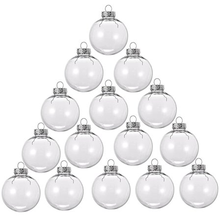 15 runde, transparente julekuler, fyllbare, DIY juletrepyntkuler, laget av plast.