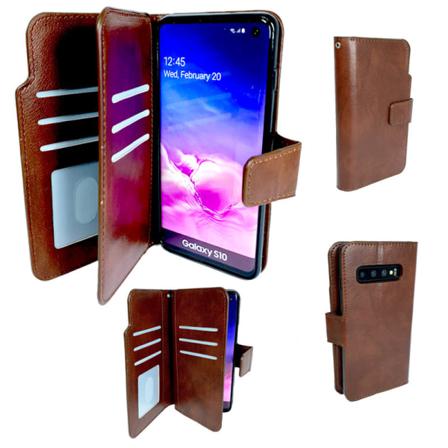 Dubbel Plånbok Brun Läderfodral Till Samsung Galaxy S10 Brun