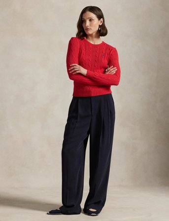 Polo Ralph Lauren Cable-Knit Cotton Crewneck Sweater - Red - L