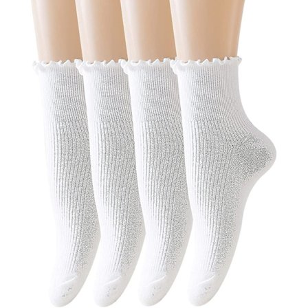 Sødt Ruffle Ankelstrømper Til Kvinder - Blød Bomuld Strik Salat Lavt Skåret Frilly Crew Strømper