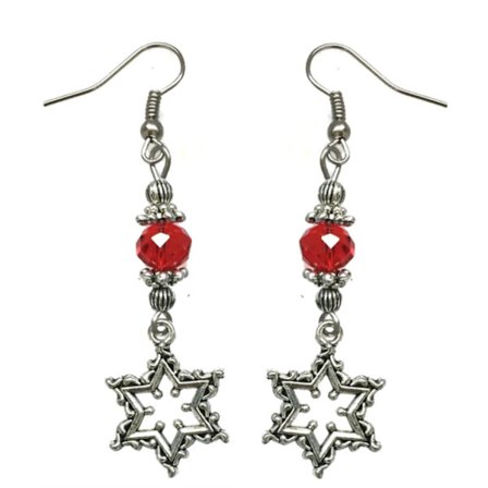 Earrings - Snowflake - Bead - Red
