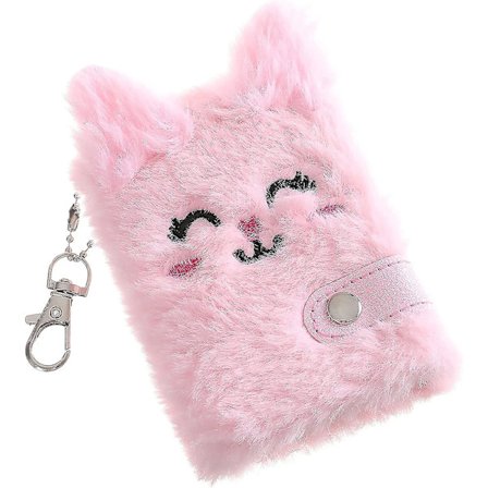 Søt Dyr Katt Ansikt Plussj Mini Lomme Notatbok Med Nøkkelring