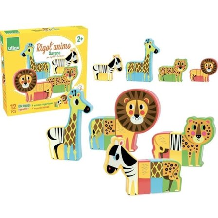 Låda med 4 magnetiska djur att komponera om - VILAC - Rigol'Animo Savane - Barn - Blandat - Från 2 år