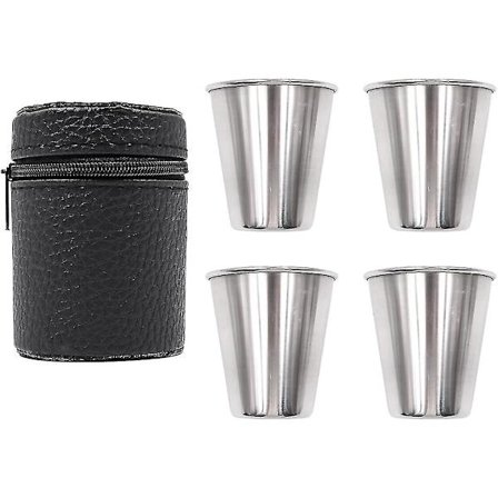 4 kpl Ruostumattomasta Teräksestä Valmistettuja Shot-Kuppeja 70ml Kannettavat Viinikupit Juoma-Astiat Nahkaisen Kuljetuskotelon Kanssa - q36